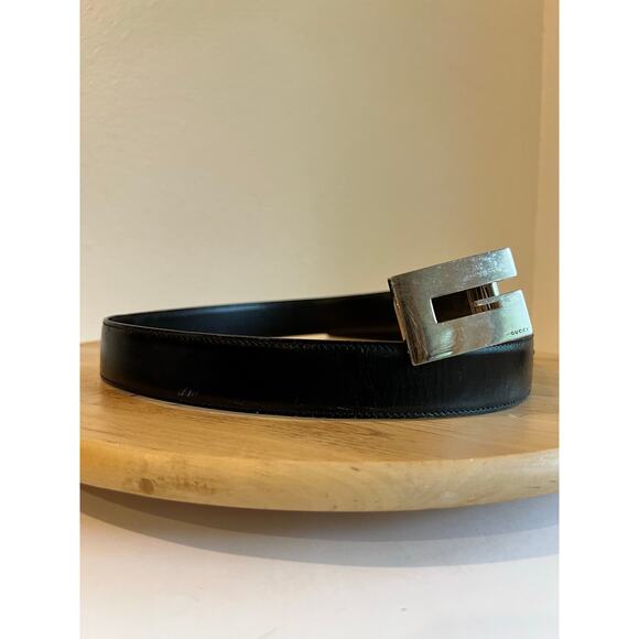 Gucci Made in Italy Black Genuine Leather G Buckle Silver Belt Size Medium main image 14